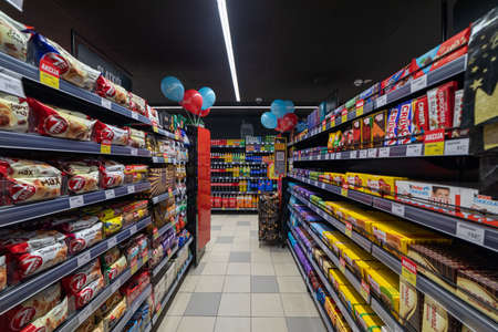 Valjevo, Serbia - Mart 4, 2022 - Modern Local Supermarket Storeのeditorial素材