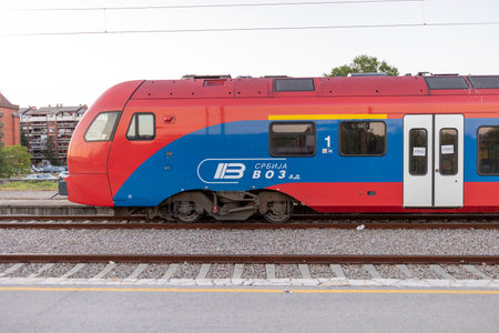 Valjevo, Serbia - July 18, 2022: Serbian railways, modern train in station Valjevo on line Uzice Belgradeのeditorial素材