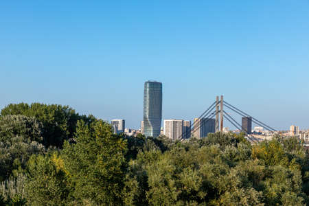 View to Belgrade City Center from Ada Bridge stock photoの写真素材