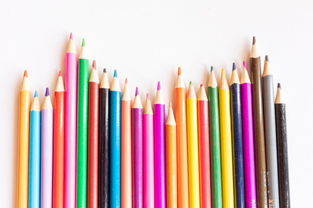 Colorful Wooden Crayons on white background stock photoの写真素材