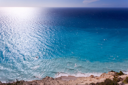 Amazing blue sea water color, wind and waves on surface backgorund stock photo