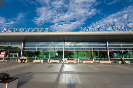Golubovci, Podgorica, Montenegro - May 6, 2025: Front of Terminal Building Of International Airport Podgorica, Montenegroの写真素材