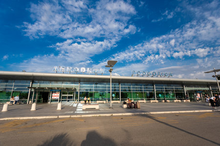 Golubovci, Podgorica, Montenegro - May 6, 2025: Front of Terminal Building Of International Airport Podgorica, Montenegroの写真素材