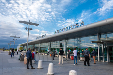 Golubovci, Podgorica, Montenegro - May 6, 2025: Front of Terminal Building Of International Airport Podgorica, Montenegroの写真素材