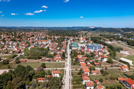 Mionica, town in Kolubarski disctric, West Serbia. Aerial Drone Viewの写真素材