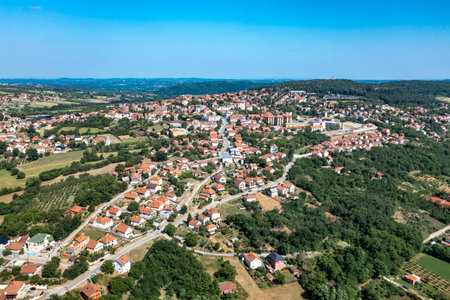 Topola, Park and castle in City in Sumadija, Central Serbia. Aerial Drone View Panorama Of Cityの写真素材