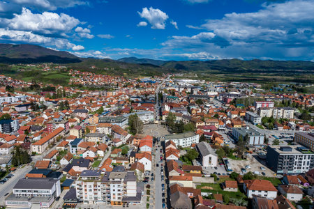 Pozega Uzicka, panorama drone aerial view of town in Serbiaの写真素材