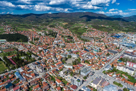 Pozega Uzicka, panorama drone aerial view of town in Serbiaの写真素材