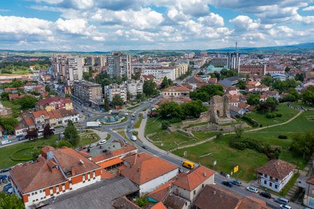Krusevac, panorama drone aerial view of town in Serbiaの写真素材