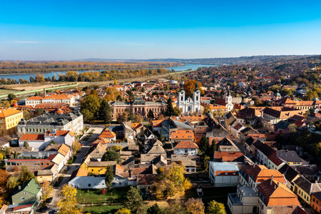 Sremski Karlovci in Autumn, drone aerial perspectiveのeditorial素材