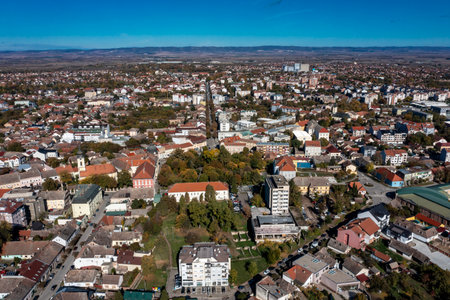 Sremska Mitrovica, Sirmium - is one of the oldest European cities. Aerial drone shots of the town in Serbia, Europeの写真素材