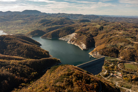 Artificial Dam Stubo Rovni on river Jablanica, near Valjevo, Serbia, drone view