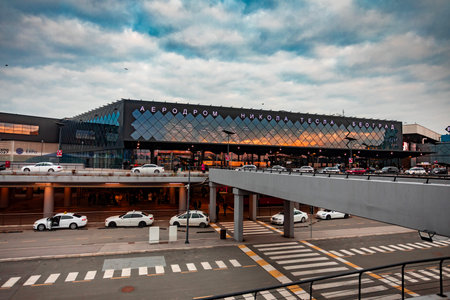 Terminal exterior of Belgrade Airport Nikola Tesla in Surcin, Serbiaの写真素材