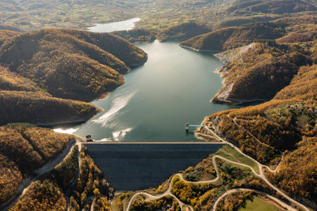 Artificial Dam Stubo Rovni on river Jablanica, near Valjevo, Serbia, drone viewの写真素材