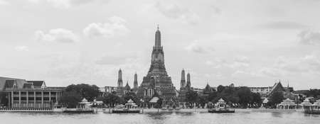 Bangkok, Thailand - October 13, 2021: Wat Arun temple at the best view point. Black and White Photo,...