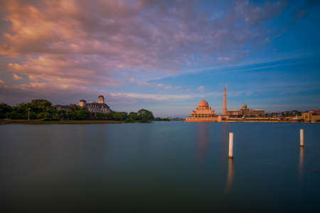 Sunset over the lake with a view of Mosqueの写真素材