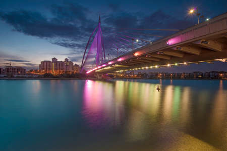 Sunset and Colorful bridgeの写真素材