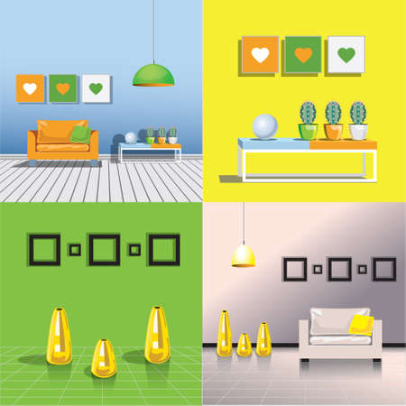 Four images of the interiors of the room. のイラスト素材