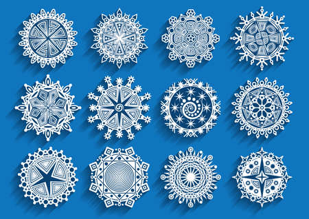 Beautiful  3d snowflakes set for christmas winter design. Vector illustrationのイラスト素材