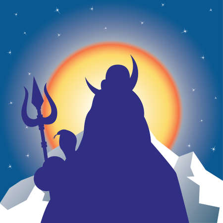 Silhouette Shiva against the sun.Vector illustrationのイラスト素材