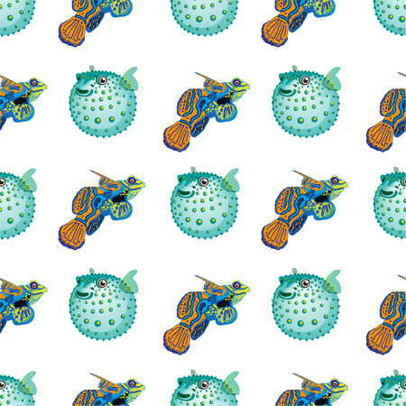 Seamless pattern with tropical fish and fish ball. Vector  illustrationのイラスト素材