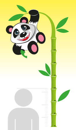 Ruler for measuring the growth of children in the form of wood and bamboo Panda bear. Vector illustrationのイラスト素材