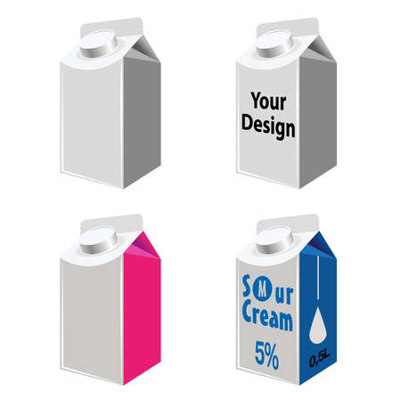 Blank Milk And Juice Carton Packages Isolated On White. Mock Up Template Ready For Your Design. Product Packing Vector EPS10のイラスト素材