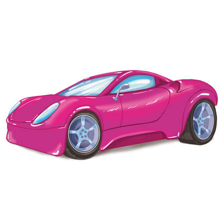 Drawing of a pink modern sport car, isolated on white background.Raster illustrationの写真素材