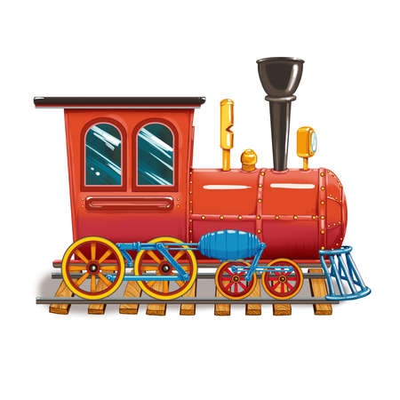 Steam locomotive on the tracks of a set of children's toys. Raster illustrationの写真素材