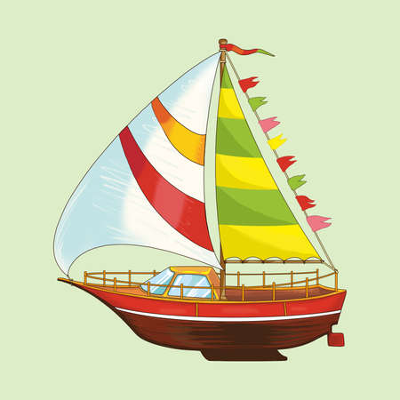 Sailing yacht of a set of children's toys. Raster illustrationの写真素材