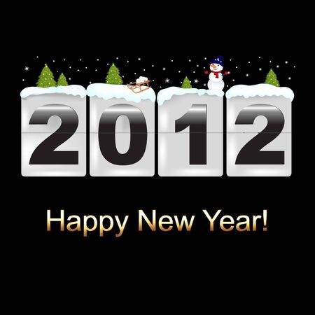 New Year Counter With Snowman, Vector Illustrationのイラスト素材
