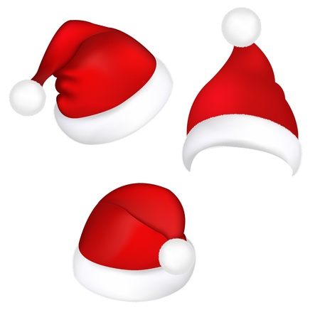 Three Santa Hats, Isolated On White Background, Vector Illustrationのイラスト素材