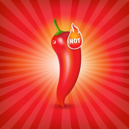 Sunburst Background With Red Hot Pepper, Vector Illustrationのイラスト素材
