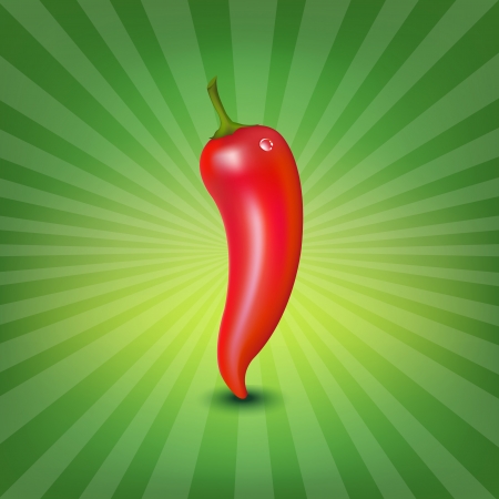 Red Hot Pepper With Water Drop And Green Sunburst のイラスト素材
