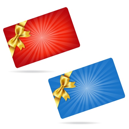 Gift Cards With Gift Golden Bows, Isolated On White Backgroundのイラスト素材