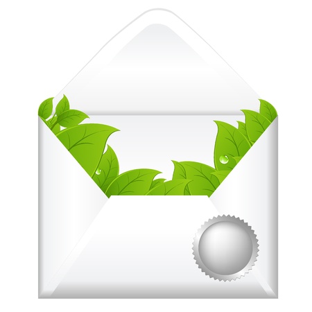 Open Envelope With Leaves, Isolated On White Background, Vector Illustrationのイラスト素材