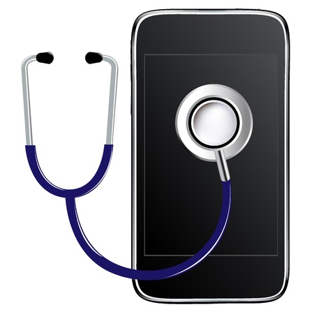 Blue Stethoscope With Mobile Phone, Isolated On White Background, Vector Illustrationのイラスト素材