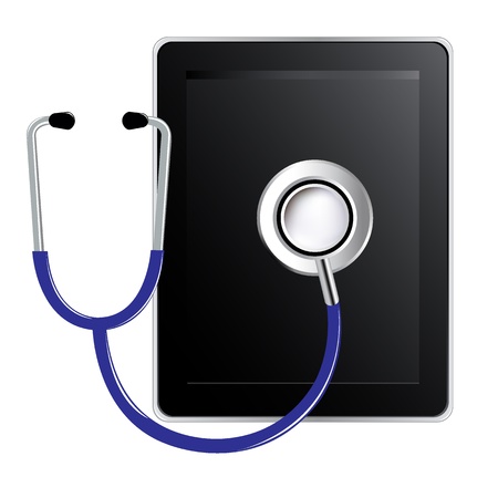Tablet Computer With Blue Stethoscope, Isolated On White Background, Vector Illustrationのイラスト素材