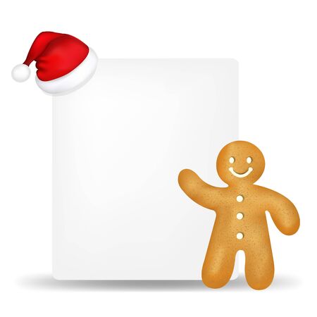 Gingerbread Man With Blank Gift Tag With Gradient Mesh, Isolated On White Background, Vector Illustrationのイラスト素材