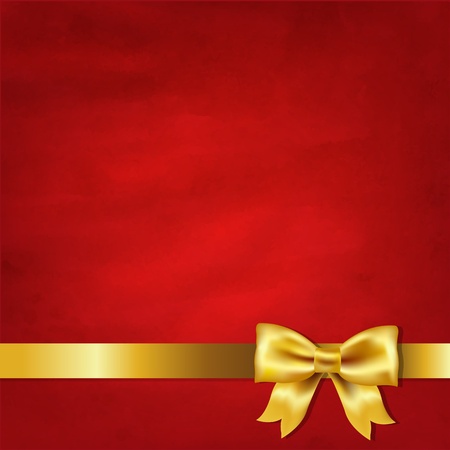 Gold Satin Bow And Red Vintage Background With Gradient Mesh, Vector Illustrationのイラスト素材