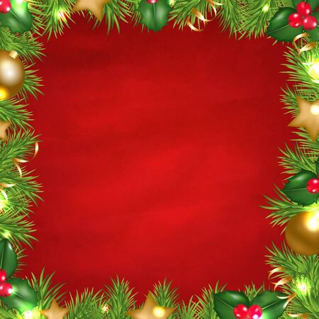 Vintage Red Background With Christmas Border With Gradient Mesh, Vector Illustrationのイラスト素材