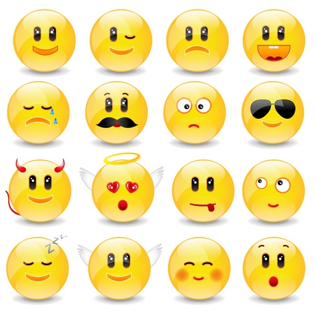 Yellow Smiley Balls With Positive And Negative Emotions With Gradient Mesh, Vector Illustrationのイラスト素材