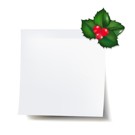 Blank Note With Holly Berry Isolated On White Background, With Gradient Meshのイラスト素材