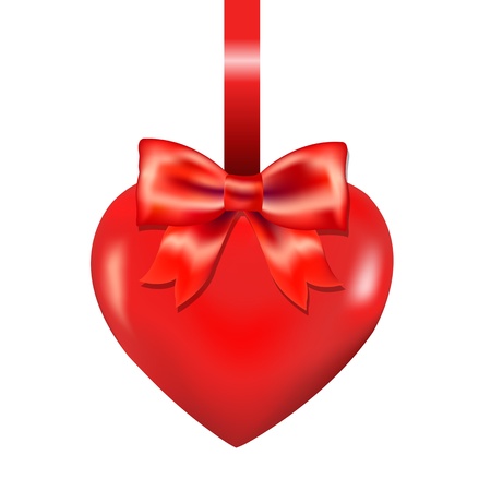 Red Heart With Bow, Isolated On White Background With Gradient Mesh, Vector Illustrationのイラスト素材