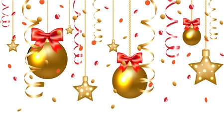 Xmas Stars And Christmas Balls Border Isolated On White Background, With Gradient Meshのイラスト素材