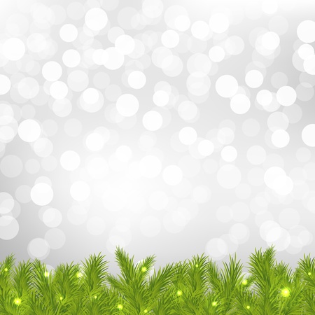 FirTree With Silver Bokeh With Gradient Mesh, Vector Illustrationのイラスト素材