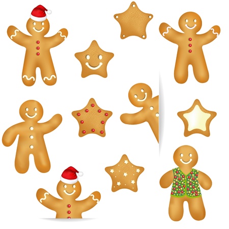 Gingerbread Cookies Set Isolated On White Background, With Gradient Mesh, Vector Illustrationのイラスト素材