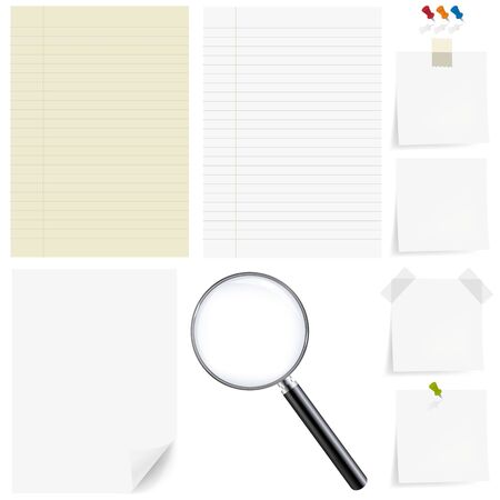 Paper Big Set With Magnifying, Isolated On White Background, With Gradient Mesh, Vector Illustrationのイラスト素材