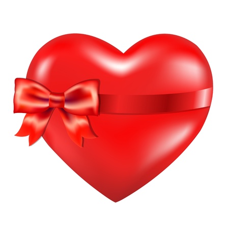 Red Heart With Red Bow, Isolated On White Background, With Gradient Mesh, Vector Illustrationのイラスト素材