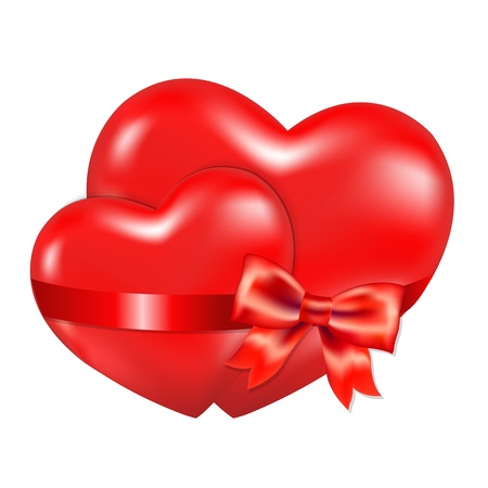 2 Red Hearts With Red Bow With Gradient Mesh, Isolated On White Background, Vector Illustrationのイラスト素材